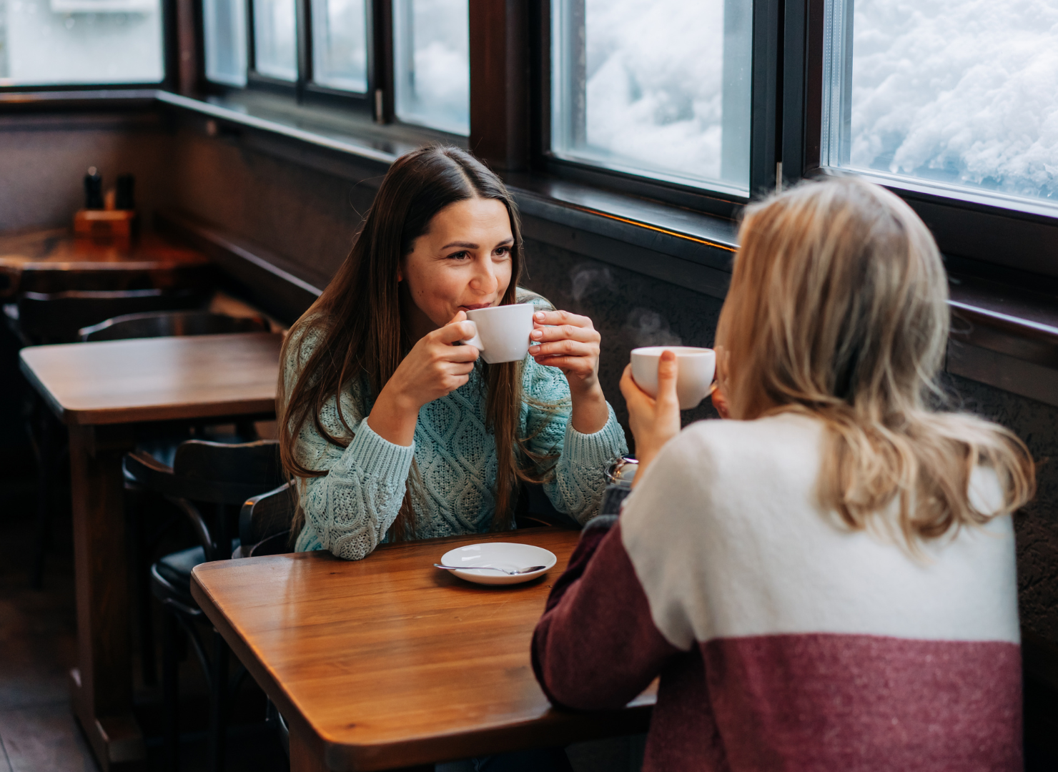 People drinking coffee at café